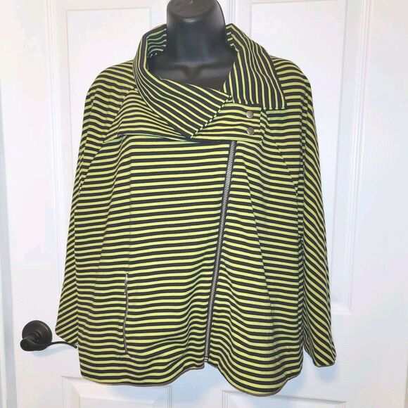 People Like Frank Top 14 Green Striped Moto Zipper Anthropologie Beetlejuice - Picture 1 of 11